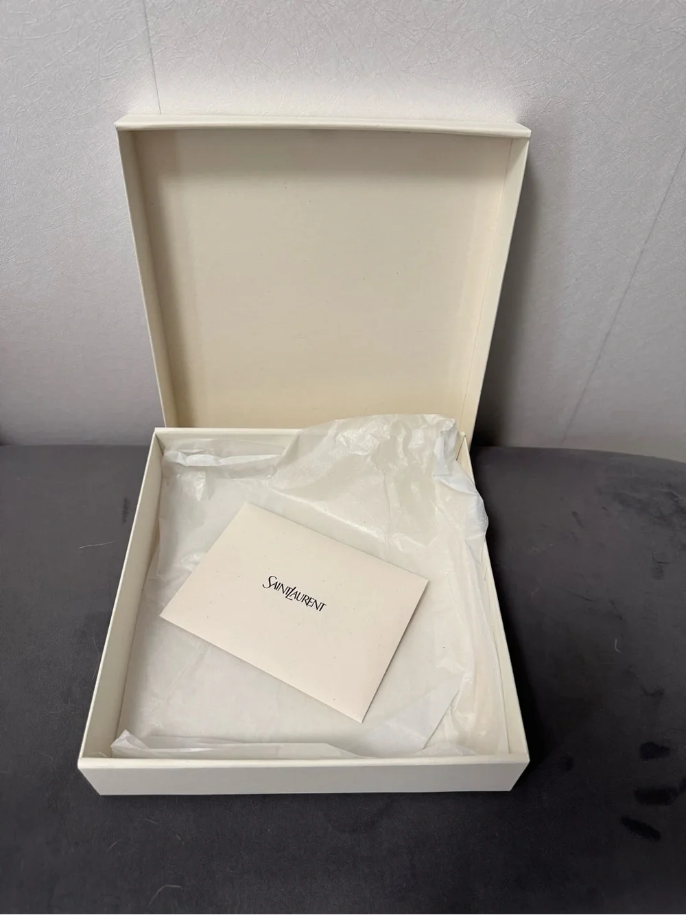 Saint Laurent Cream gift box w/card. 10”x10.5x2.5